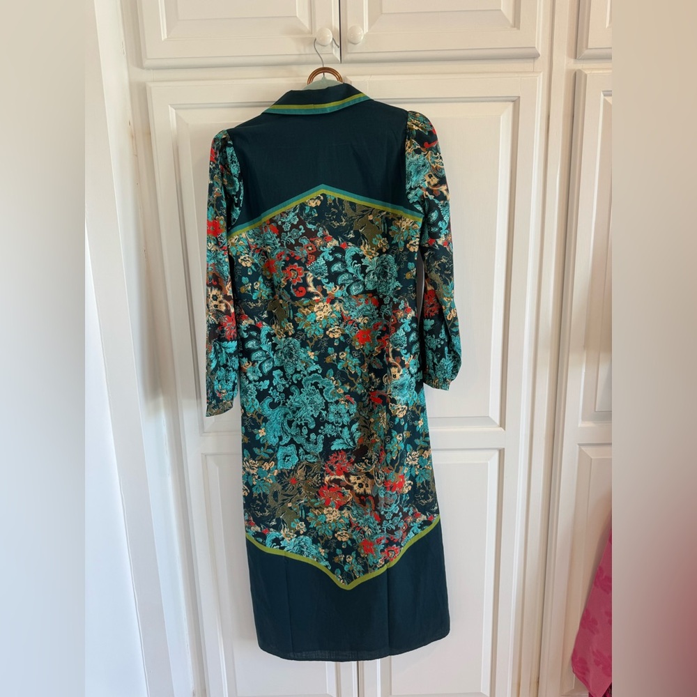 Anna Cate Size Small Floral Long Sleeve Dress - Teal - Picture 2 of 3